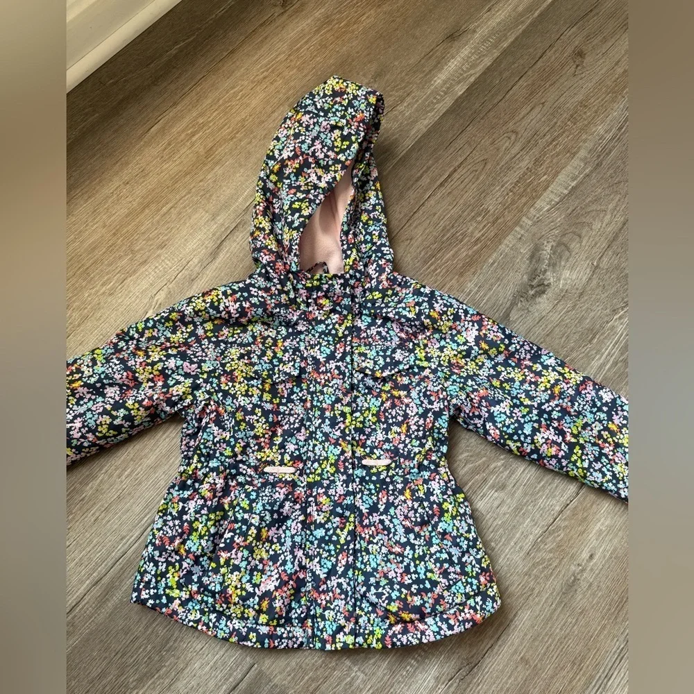 Carters Floral Jacket Hooded Coat Warm Multi Color Blue Pink Toddler Size 2T - Picture 2 of 7